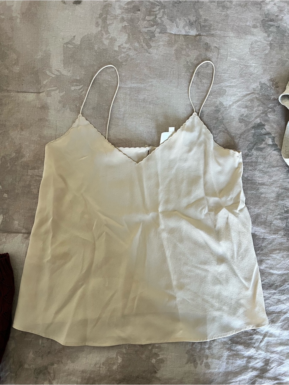 Sezane Cream Scalloped V-Neck Spaghetti Strap Camisole